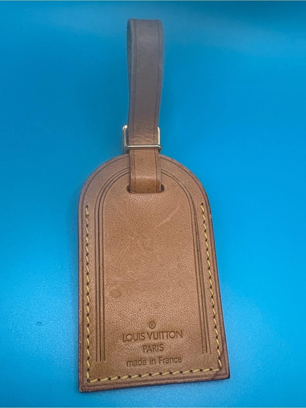 Louis Vuitton Tan Leather Luggage Tag with Stitched Detail